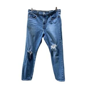Levis Womens Wedgie Denim Jean Stretch Slight Distressing Med Blue Size 32